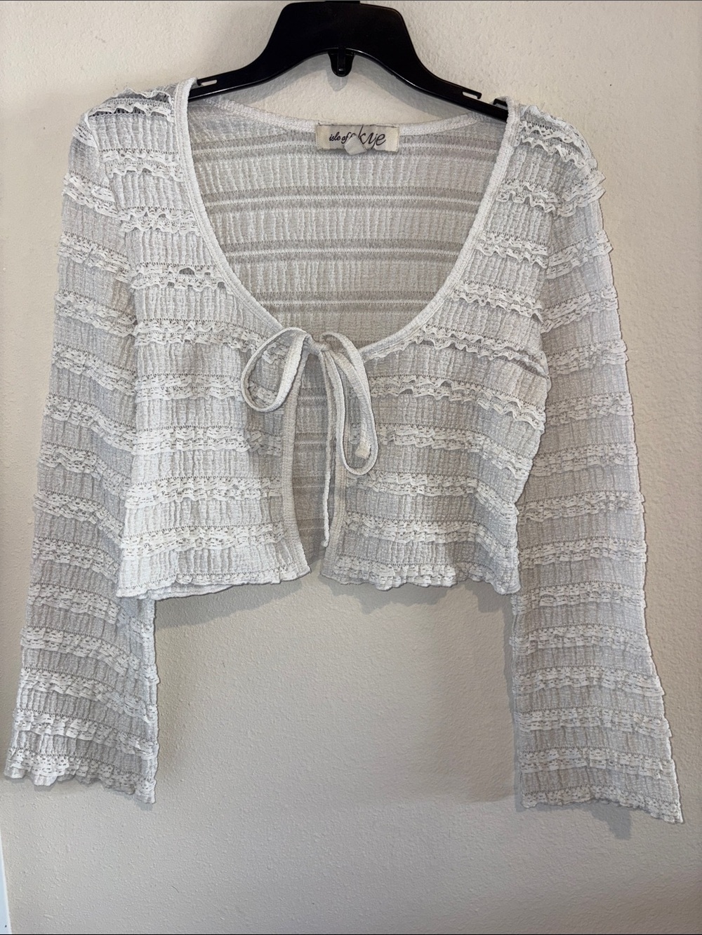 Off white cropped cardigan with tie front